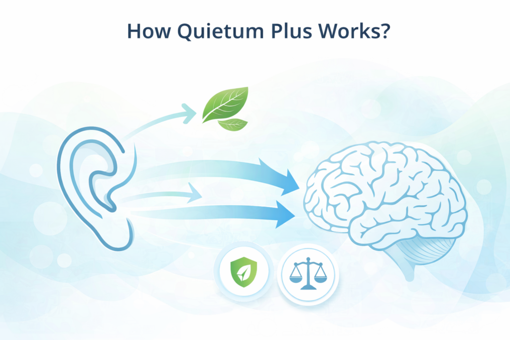 Illustration showing how Quietum Plus supports auditory and cognitive wellness naturally