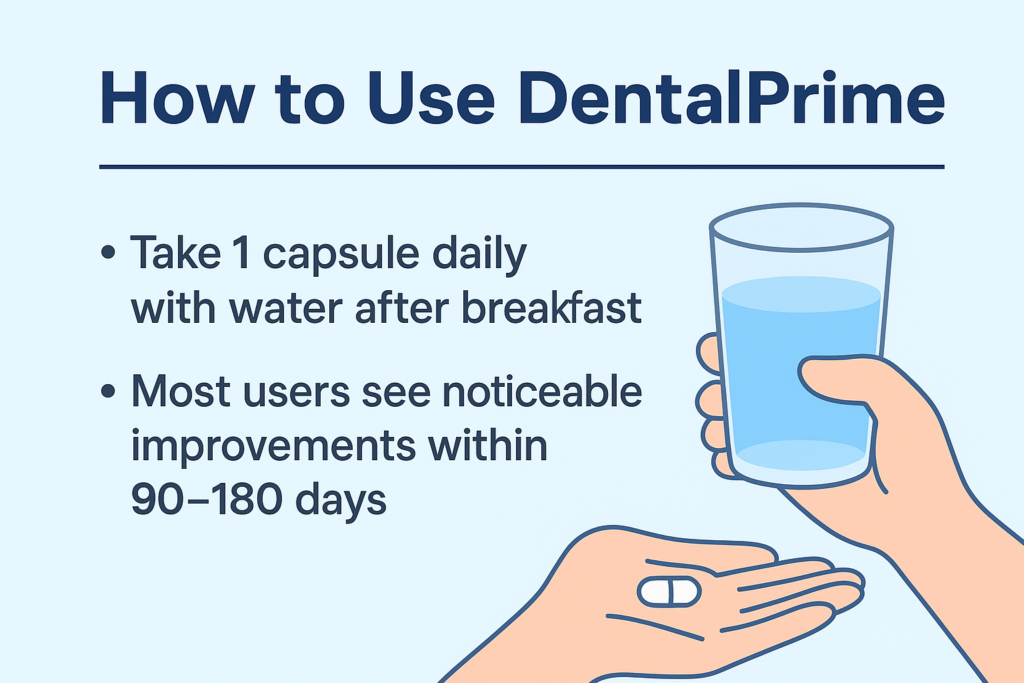 Instructions explaining how to use the DentalPrime supplement