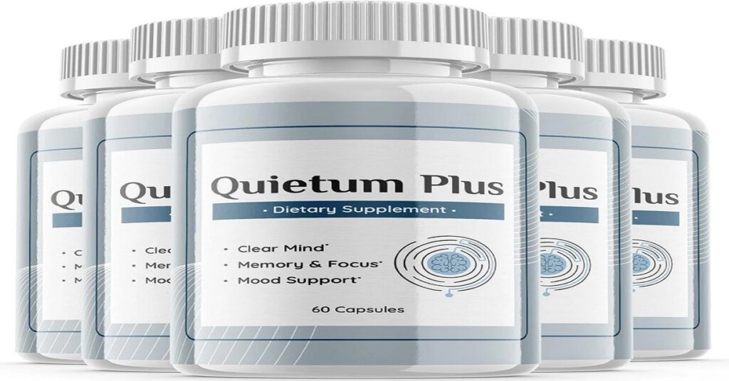 Quietum Plus dietary supplement bottles designed for ear and cognitive wellness support
