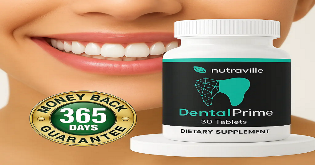 🦷 DentalPrime Review 2025 – Is This the Best Supplement for Strong Teeth & Healthy Gums? DentalPrime supplement bottle with 365-day money-back guarantee badge.
