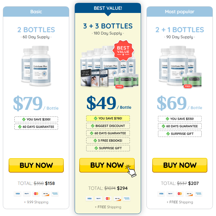 Quietum Plus pricing options and official purchase packages