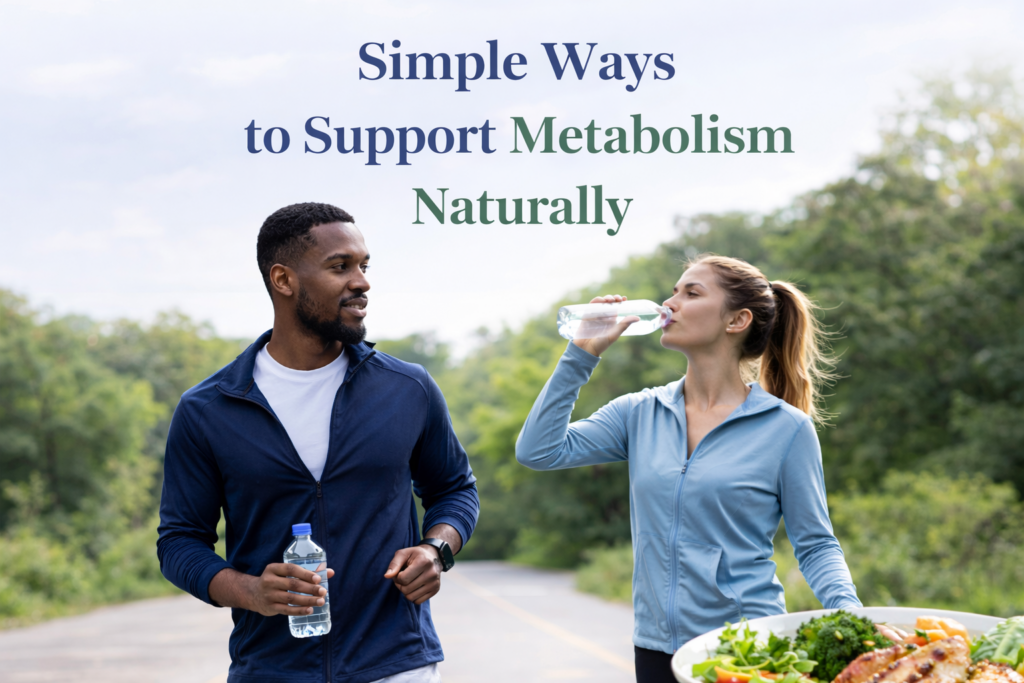People walking outdoors while staying active and hydrated as simple ways to support metabolism naturally