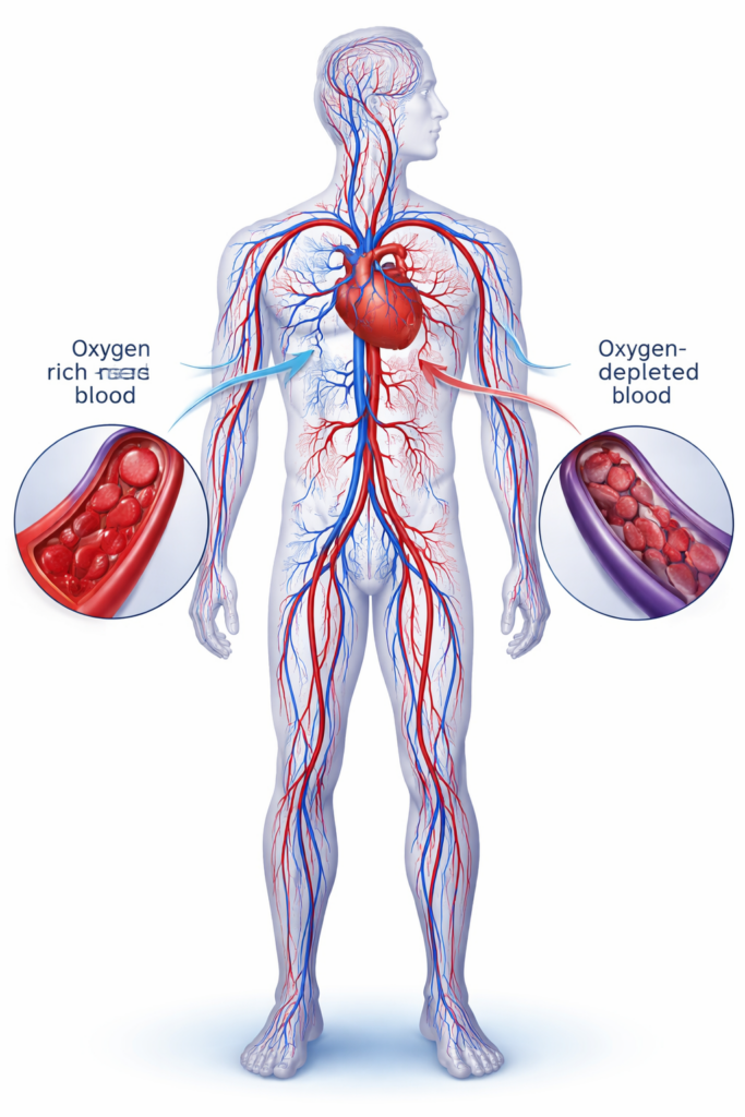human blood circulation diagram showing arteries veins and heart function